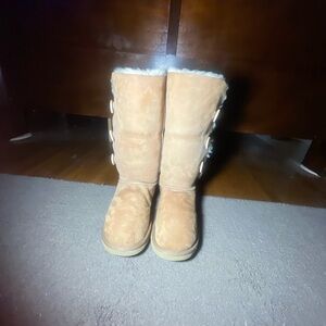 UGG Tan Winter Boots with White Fur Trim